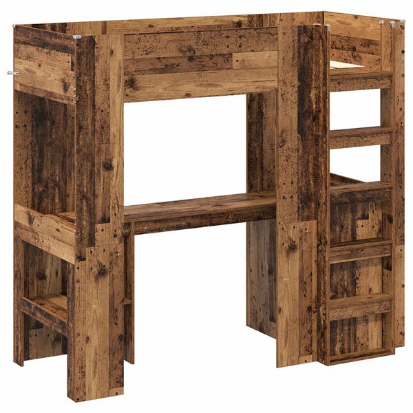 vidaXL Cadre de lit superpos&eacute; avec bureau Bois ancien 75 x 190 cm