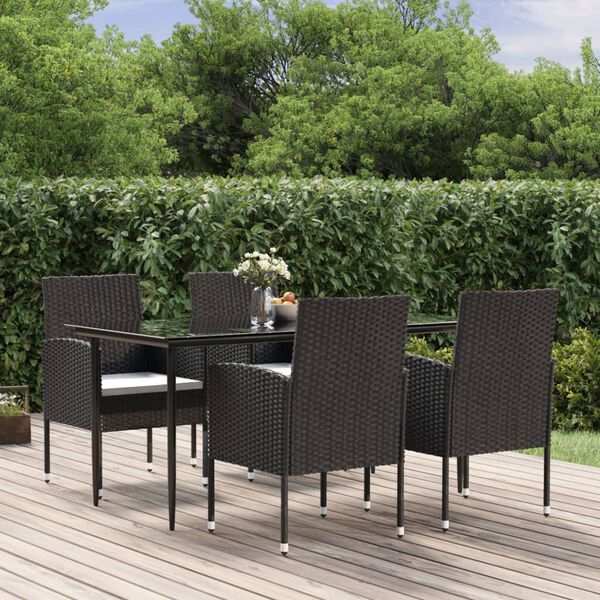 vidaXL Ensemble &agrave; manger de jardin coussins 5pcs Noir R&eacute;sine tress&eacute;e