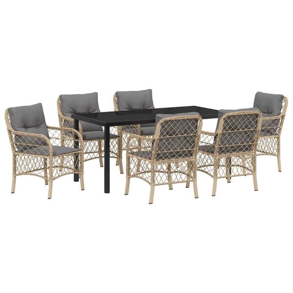 vidaXL Ensemble de salle &agrave; manger pour jardin 7 pcs Beige polyrotin