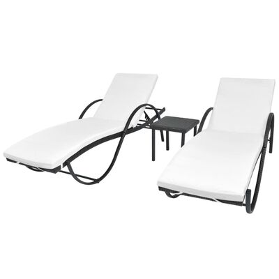 vidaXL Chaises longues lot de 2 avec table Résine tressée Noir