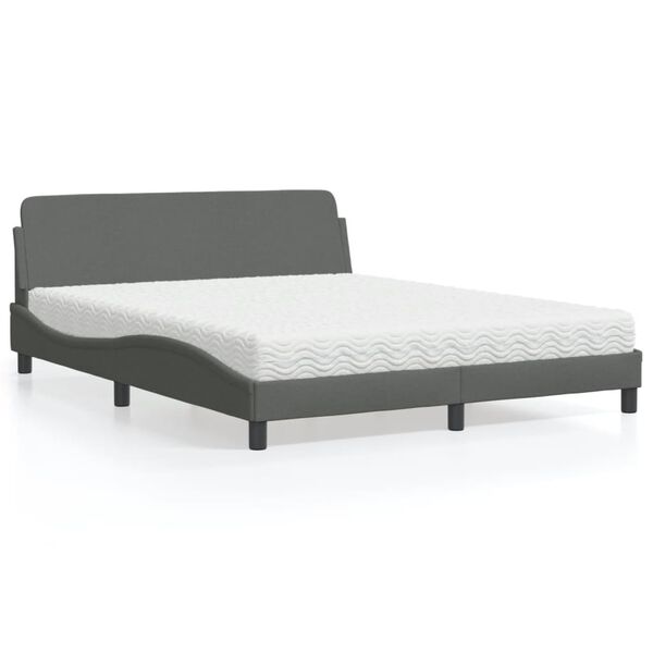 vidaXL Lit avec matelas Dover gris fonc&eacute; 160x200 cm tissu