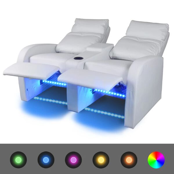 vidaXL Fauteuil inclinable &agrave; LED &agrave; 2 places Cuir artificiel Blanc