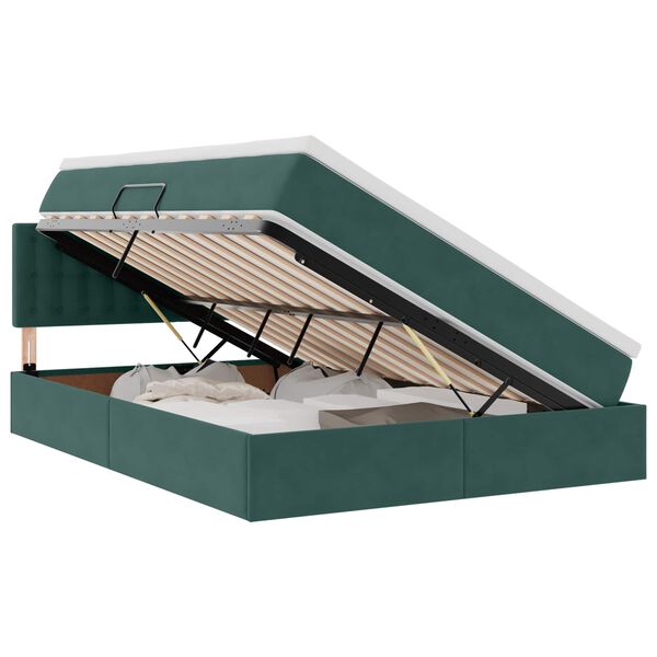 vidaXL Lit de Rangement avec matelas Vert fonc&eacute; 140 x 200 cm Velours