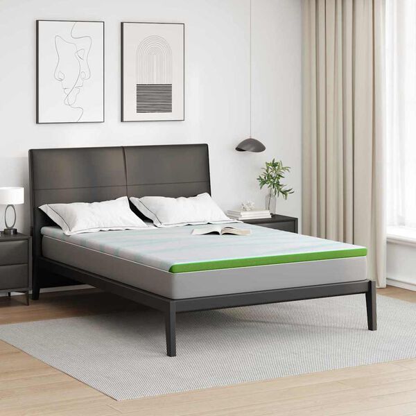vidaXL Surmatelas Blanc et vert 140 x 200 cm Tissu Jacquard