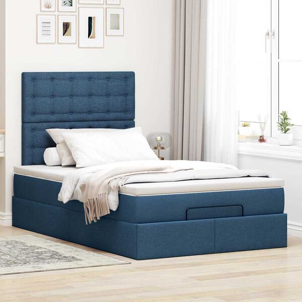 vidaXL Cadre de lit ottoman avec matelas bleu 120x190 cm tissu