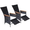 vidaXL Chaise inclinable de jardin 2pc et coussins R&eacute;sine tress&eacute;e Noir