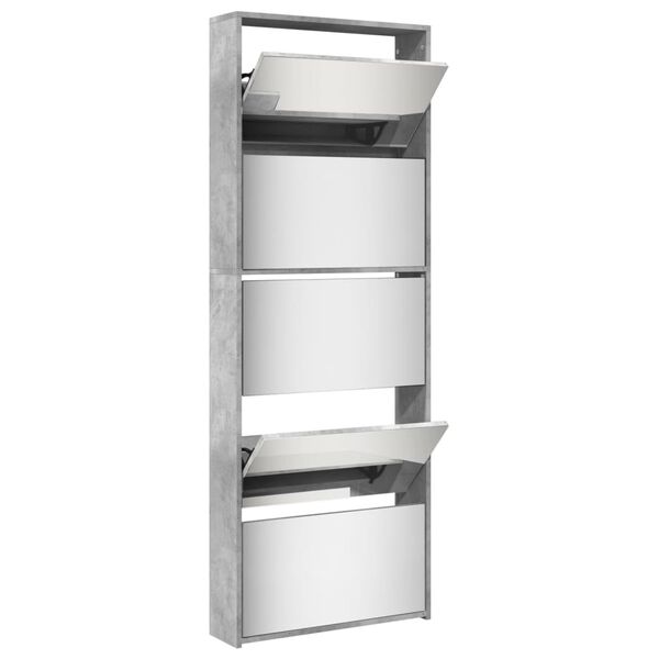 vidaXL Armoire à chaussures miroir 5 niveaux gris béton 63x17x169,5 cm