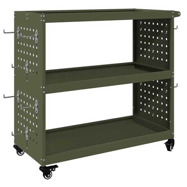 vidaXL Chariot à outils avec étagère Vert olive 75 x 35 x 73 cm
