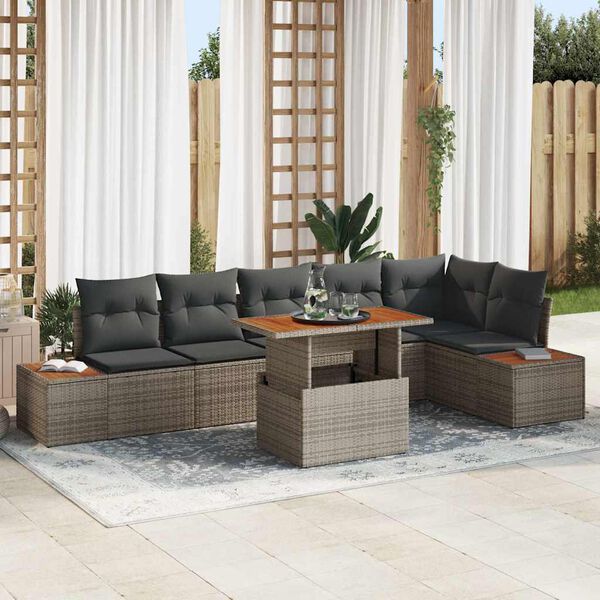vidaXL Ensemble de salle &agrave; manger pour jardin 7 pcs Gris et marron