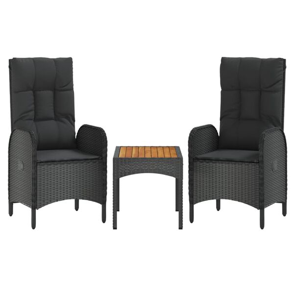 vidaXL Salon de jardin 3 pcs avec coussins Noir Résine tressée
