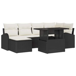 vidaXL Ensemble de canap&eacute; de jardin 7 pc Noir et Cr&egrave;me polyrotin
