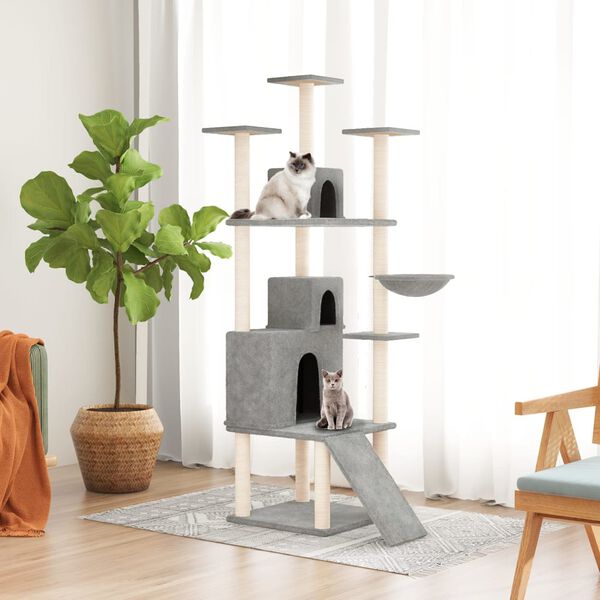 vidaXL Arbre &agrave; chat avec griffoirs en sisal Gris clair 175 cm