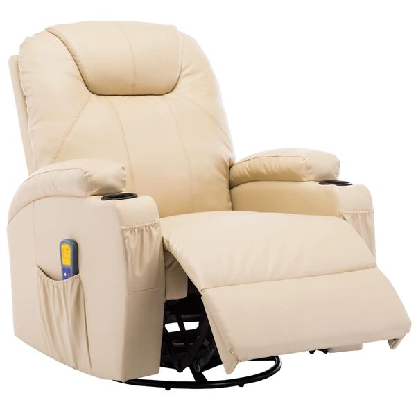 vidaXL Fauteuil &agrave; bascule de massage Cr&egrave;me Similicuir