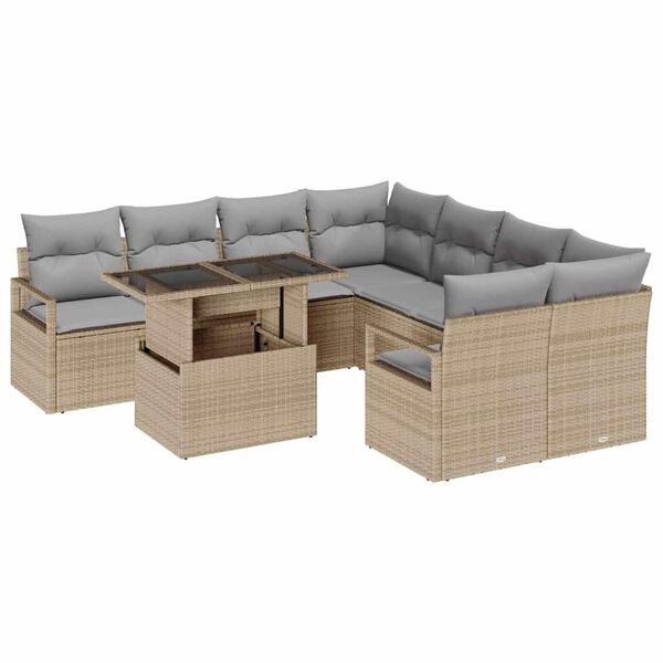 vidaXL Ensemble de canap&eacute; de jardin 9 pcs Beige Poly rotin