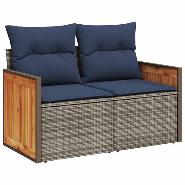 vidaXL Salon de jardin avec coussins 7 pcs gris r&eacute;sine tress&eacute;e acacia