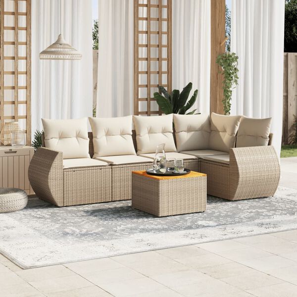 vidaXL Salon de jardin avec coussins 6 pcs beige r&eacute;sine tress&eacute;e