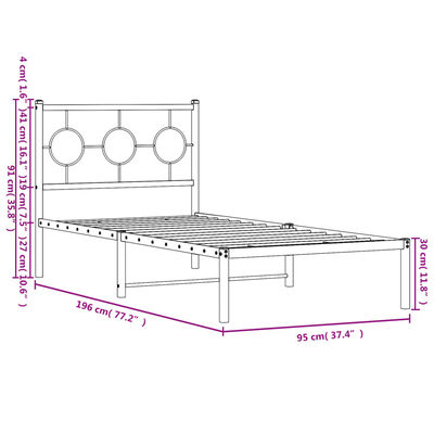 vidaXL Cadre de lit métal sans matelas avec tête de lit noir 90x190 cm