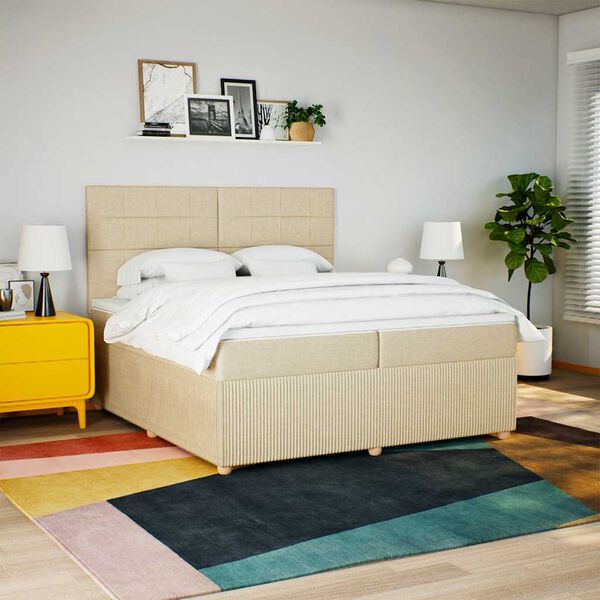 vidaXL Sommier &agrave; lattes de lit avec matelas Cr&egrave;me 200x200 cm Tissu