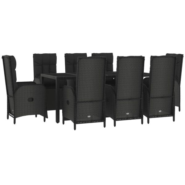 vidaXL Ensemble &agrave; manger jardin 9pcs et coussins noir r&eacute;sine tress&eacute;e
