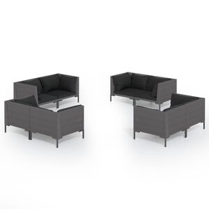 vidaXL Salon de jardin 8 pcs avec coussins R&eacute;sine tress&eacute;e Gris fonc&eacute;