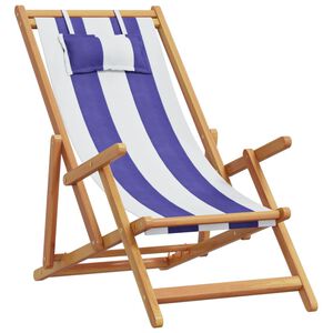 vidaXL Chaise pliante bleue et blanche en bois massif d'eucalyptus et tissu