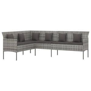 vidaXL Canap&eacute; de jardin en forme de L et coussins gris r&eacute;sine tress&eacute;e