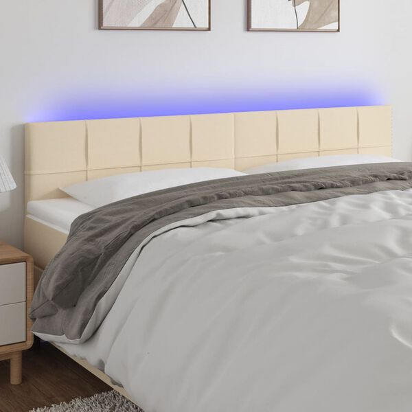 vidaXL T&ecirc;te de lit &agrave; LED Cr&egrave;me 200x5x78/88 cm Tissu