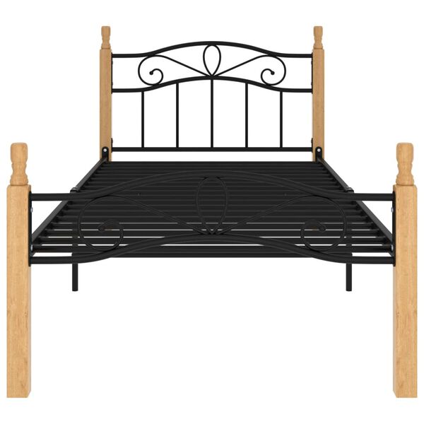 vidaXL Cadre de lit sans matelas noir m&eacute;tal bois ch&ecirc;ne massif 90x200cm