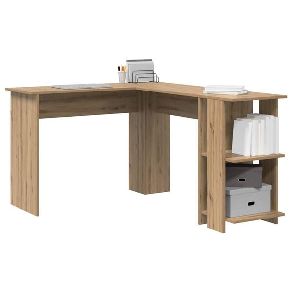 vidaXL Bureau d'angle avec rangement avec étagère chêne artisanal