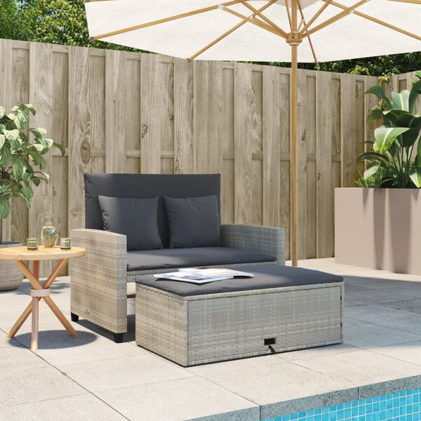 vidaXL Canapé de jardin 2 places et coussins gris clair résine tressée