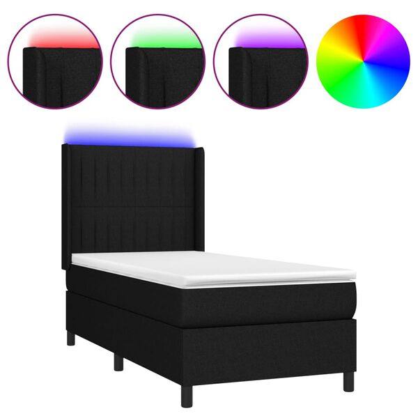 vidaXL Sommier &agrave; lattes de lit matelas et LED Noir 100x200 cm Tissu