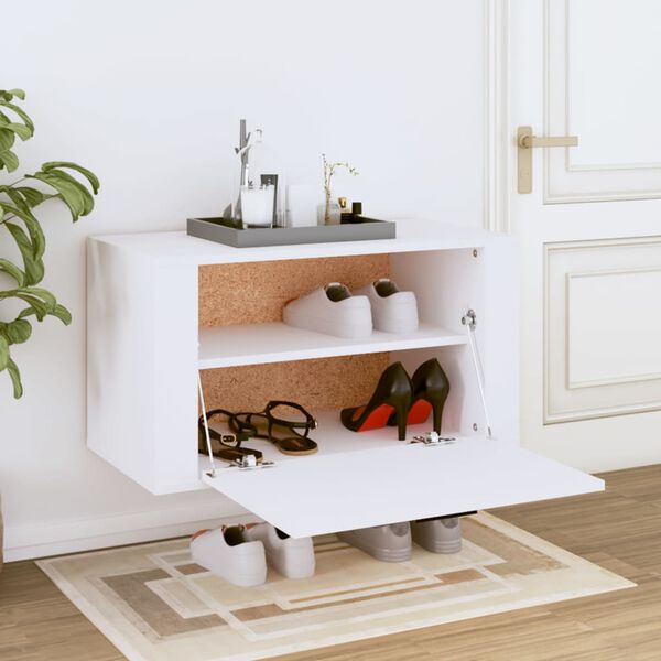 vidaXL Armoire &agrave; chaussures murale Blanc 70x35x38 cm Bois d'ing&eacute;nierie