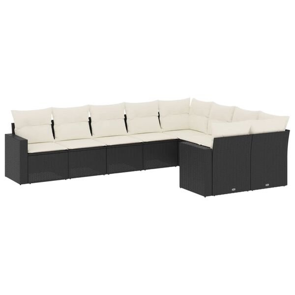vidaXL Salon de jardin 9 pcs avec coussins noir r&eacute;sine tress&eacute;e