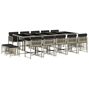 vidaXL Ensemble &agrave; manger de jardin et coussins 15 pcs gris clair rotin