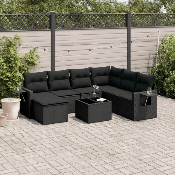 vidaXL Salon de jardin 8 pcs avec coussins noir r&eacute;sine tress&eacute;e