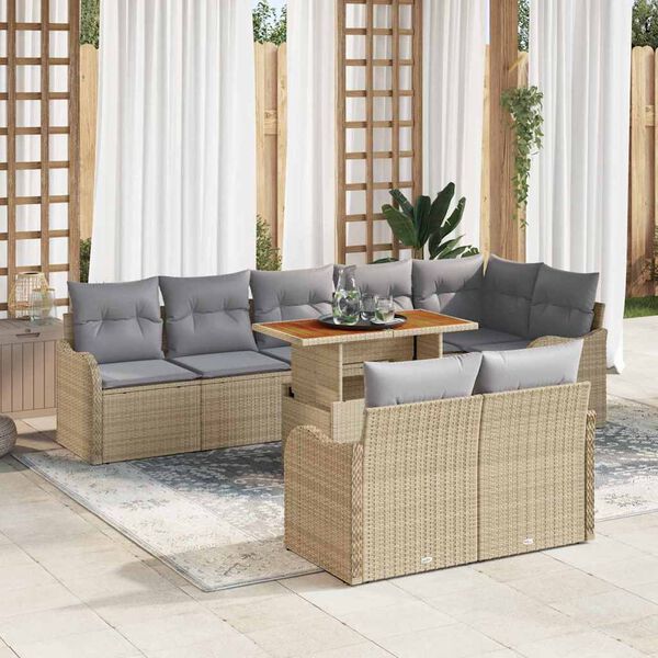 vidaXL Ensemble de canap&eacute; de jardin 9 pcs Beige Poly rotin