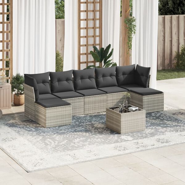 vidaXL Salon de jardin 8 pcs avec coussins gris clair r&eacute;sine tress&eacute;e