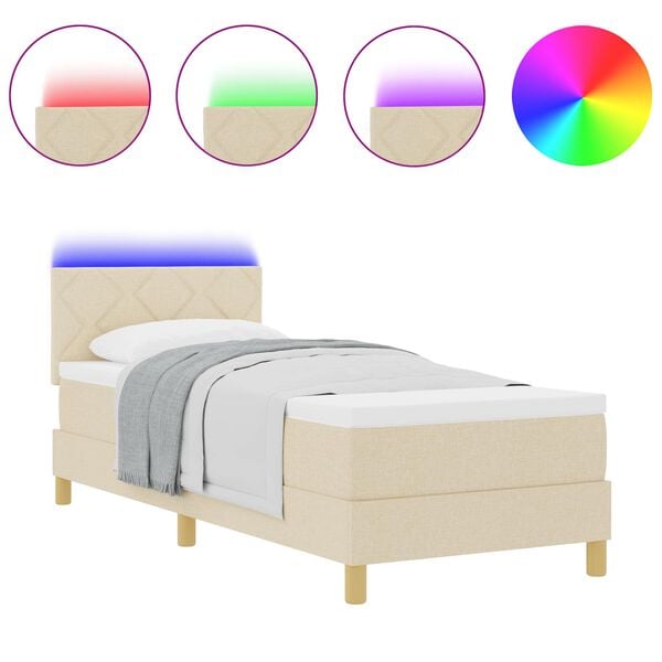 vidaXL Lit &agrave; ressort LED avec matelas Cr&egrave;me 80 x 200 cm tissu