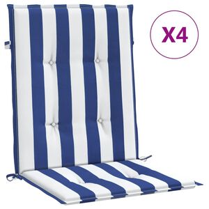 vidaXL Coussins de chaise &agrave; dossier bas lot de 4 rayures bleu et blanc