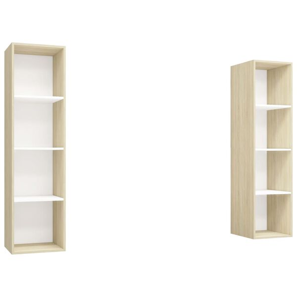 vidaXL Meubles TV muraux 2 pcs Blanc et ch&ecirc;ne sonoma Bois d'ing&eacute;nierie