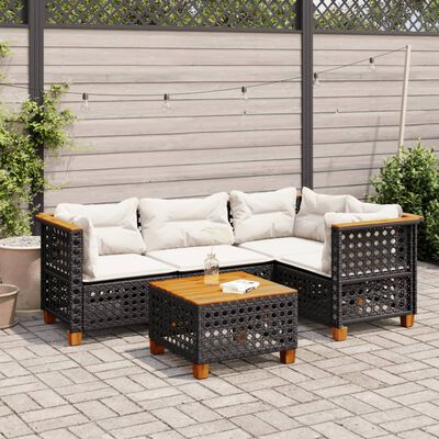 vidaXL Salon de jardin 5 pcs avec coussins noir résine tressée