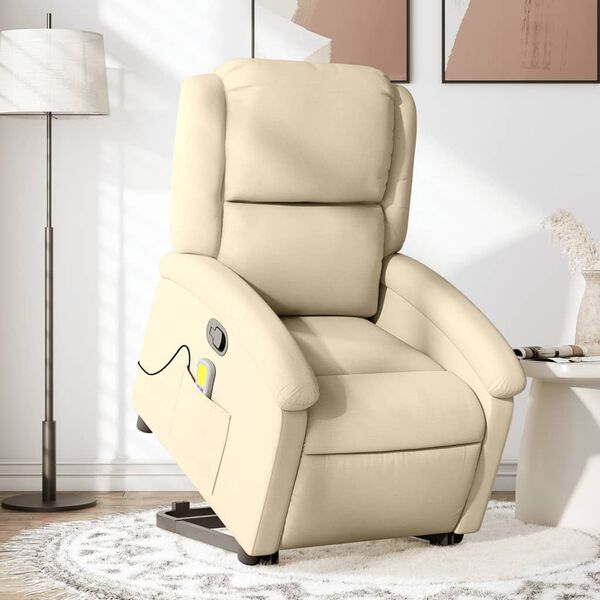 vidaXL Fauteuil inclinable de massage Cr&egrave;me Tissu