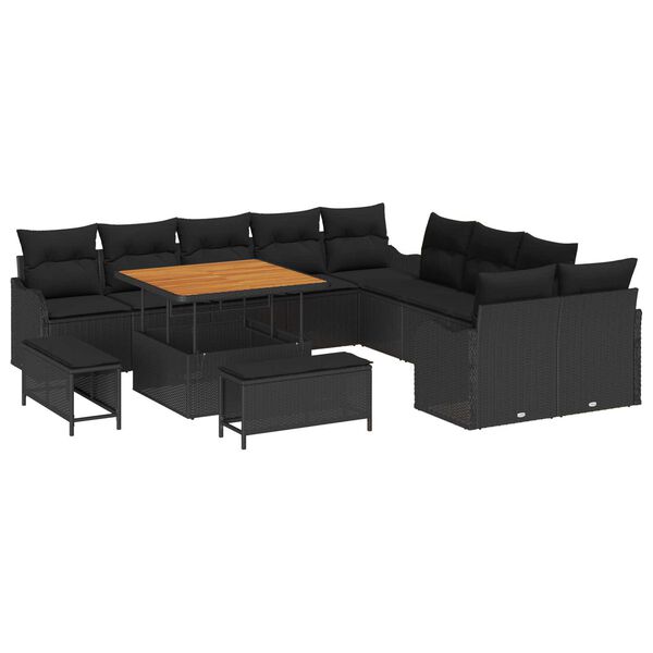 vidaXL Ensemble de canap&eacute; de jardin avec coussin 13 pcs Noir