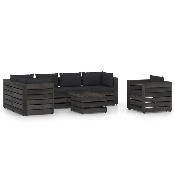 vidaXL Salon de jardin 7 pcs avec coussins Bois impr&eacute;gn&eacute; de gris