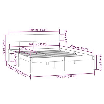 vidaXL Cadre de lit Bois de pin massif 140x200 cm