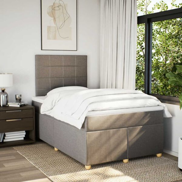 vidaXL Sommier &agrave; lattes de lit avec matelas Taupe 120x200 cm Tissu