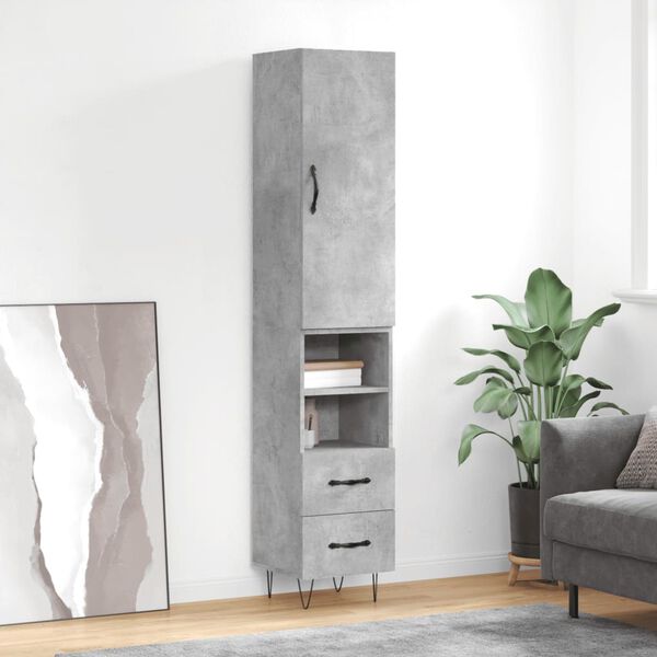vidaXL Buffet haut Gris b&eacute;ton 34,5x34x180 cm Bois d'ing&eacute;nierie