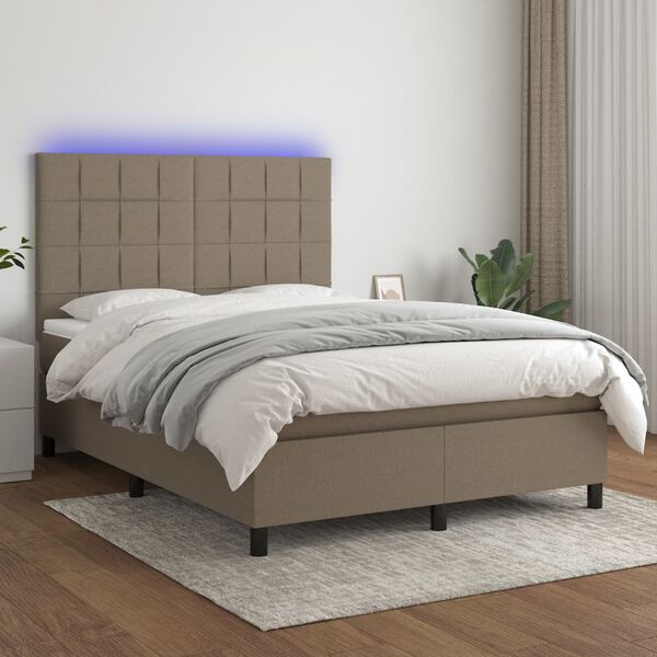 vidaXL Sommier &agrave; lattes de lit et matelas et LED Taupe 140x190cm Tissu
