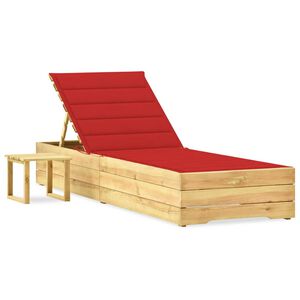 vidaXL Chaise longue de jardin avec table et coussin Pin impr&eacute;gn&eacute;