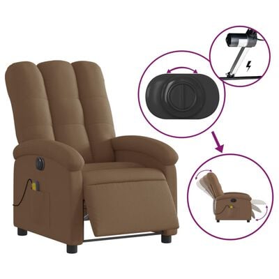 vidaXL Fauteuil inclinable de massage électrique marron tissu